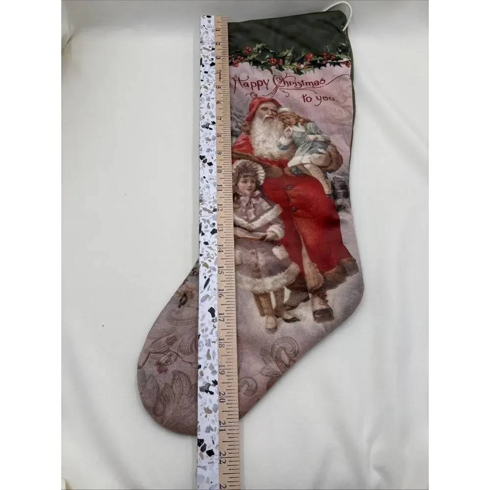 Beautiful Victorian Trading Velveteen Santa & Kids Christmas Stocking